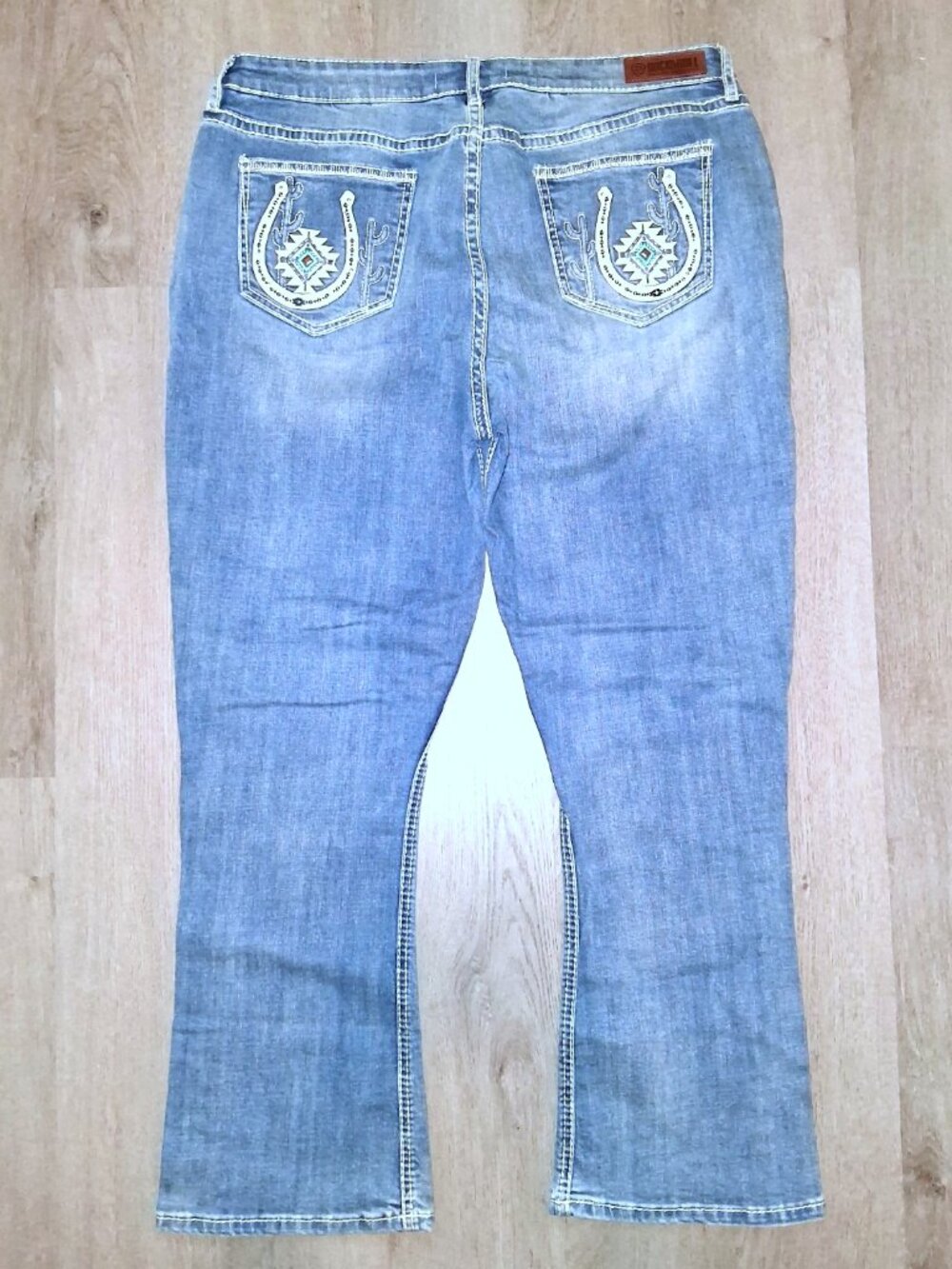 Rock & Roll Denim Mid Rise Bootcut Jeans Size W36 L30 Embroidered Horse Shoes